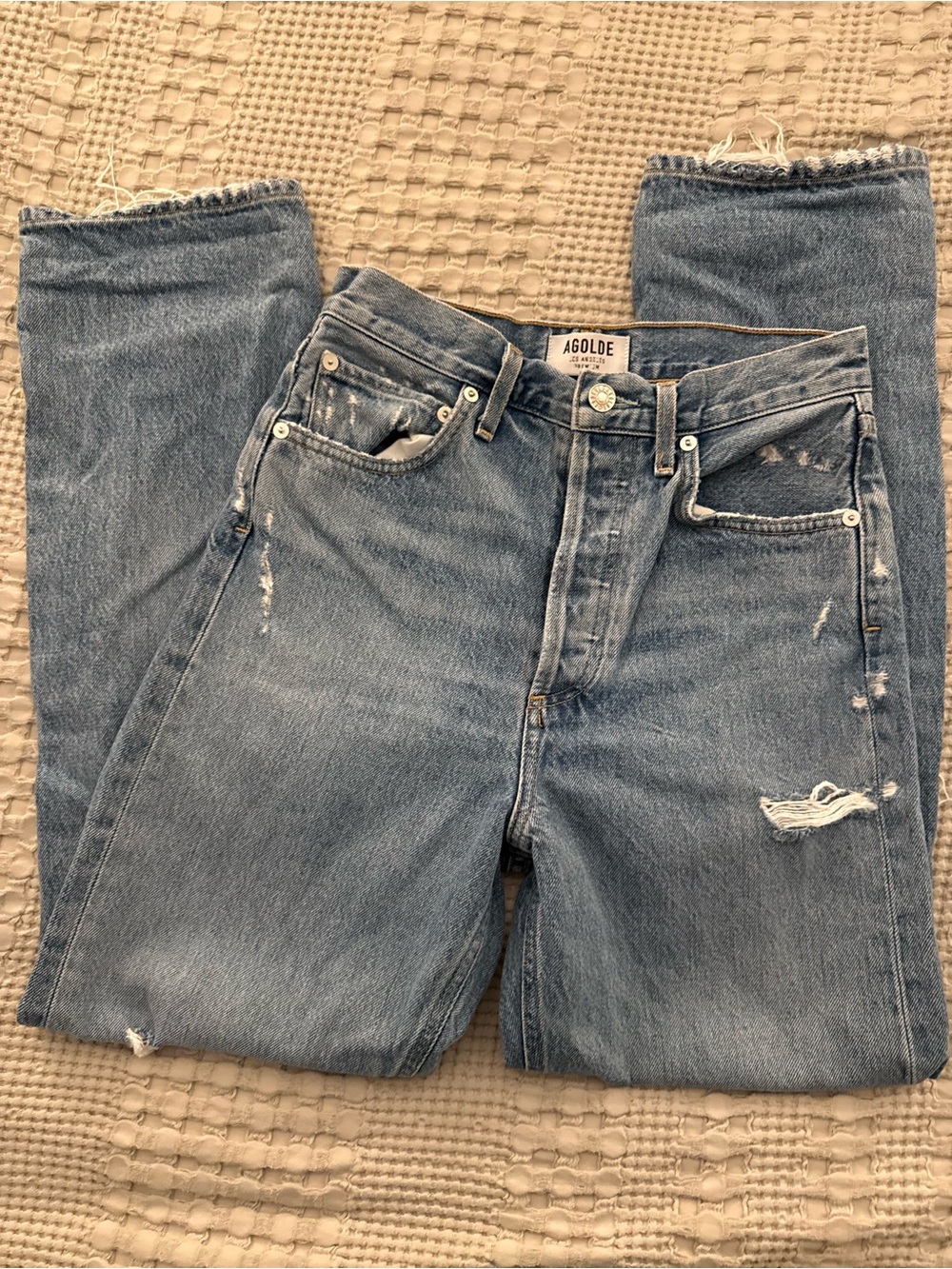 Agolde Women's Light Blue Distressed Straight Leg Jeans